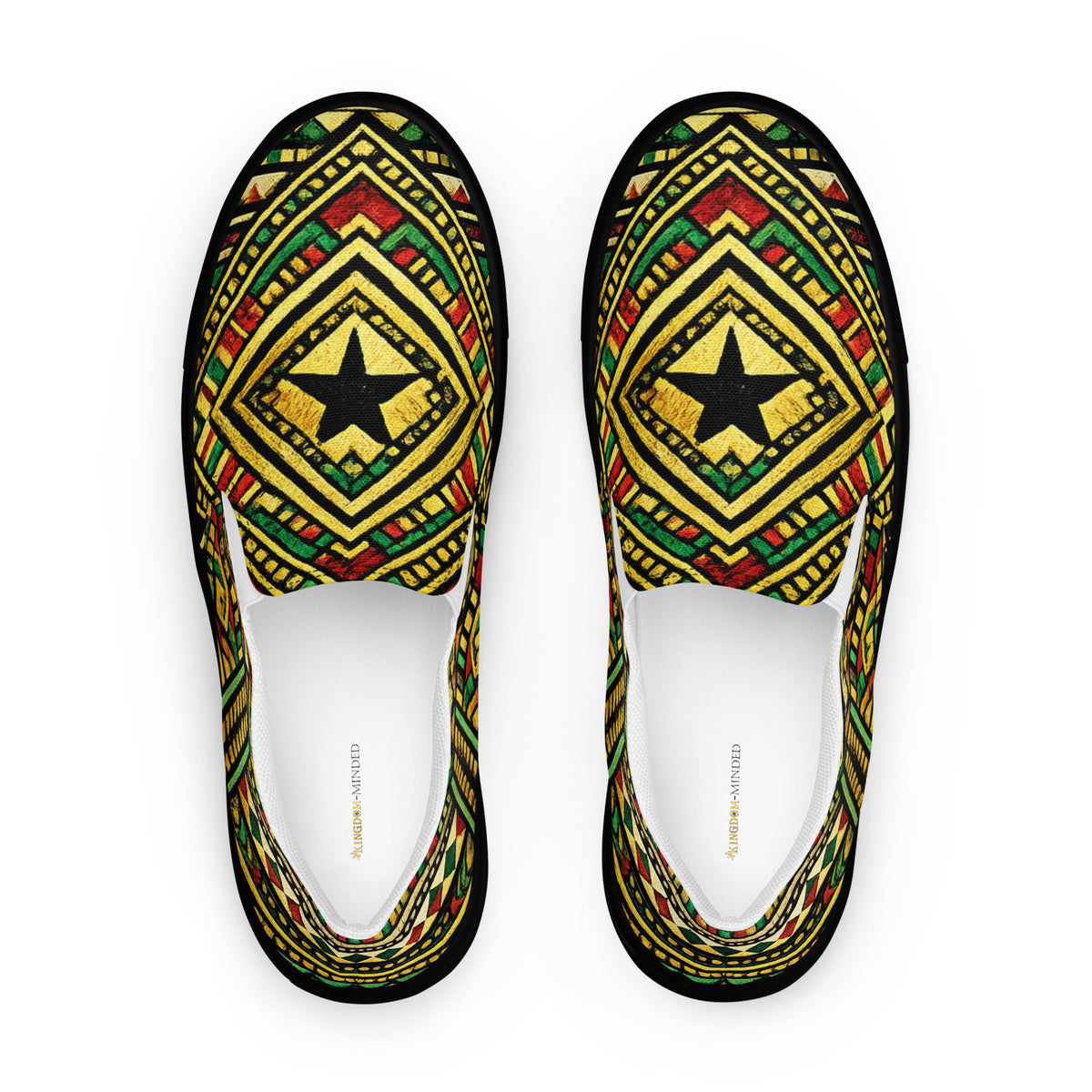 Men’s Slip-on Canvas Shoes | Ghanaian Inspired Pattern | Black & White Sole